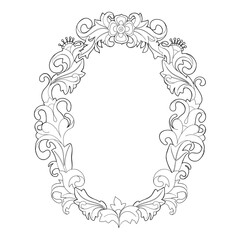Elegant graphic frame with ornate intertwining branches and flowers, vector in a medieval ornamental style