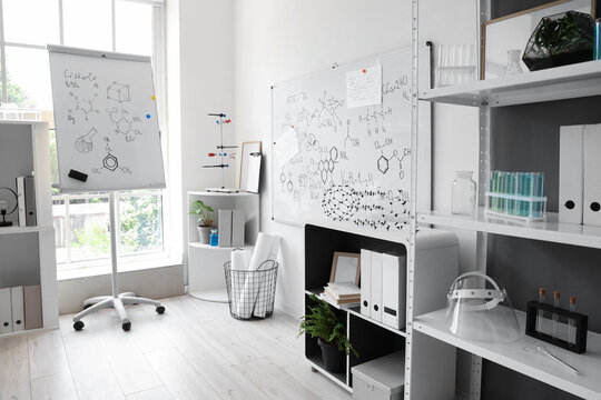 Boards with formulas in medical laboratory