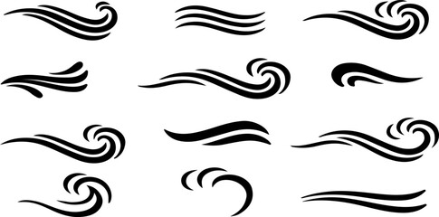 Fototapeta premium Set of black wave line design elements simple vector graphic illustration isolated on white backgrou