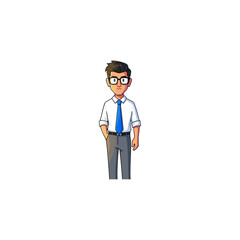 Cartoon businessman with glasses in a formal outfit