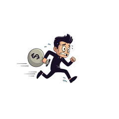 Cartoon man running with a money bag