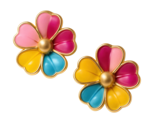 Small flower stud earrings featuring colorful enamel petals.