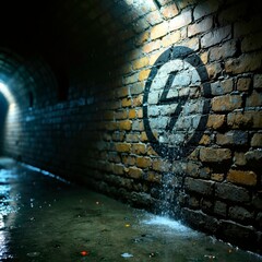 Luminous rune wall inside the tunnel
