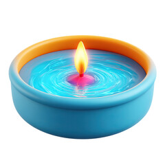 3D Rendered Lit Candle in Bowl with Transparent Background.