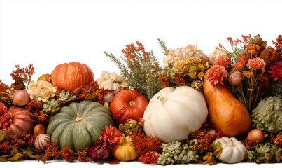 Fall Harvest Displays on a white background, isolated and clearly visible, focusing on its details and characteristics. Thanksgiving Day.