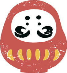 赤いだるまの版画風イラスト　スタンプ　正月アイコン　年賀状素材