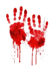 bloody handprints smeared on a surface isolated on a white transparent background