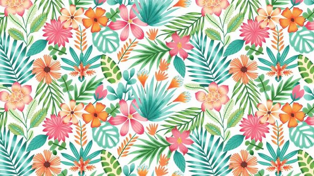 Seamless tropical floral pattern animated background