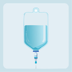 Medical IV fluid bag and drip illustration on light background from a straightforward viewpoint