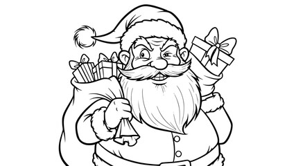 Grumpy Santa Claus With Sack of Gifts and Present