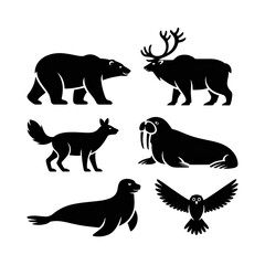 Arctic animals line art set, wildlife illustration