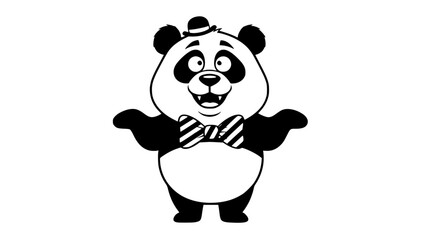 Naklejka premium Cheerful Cartoon Panda Wearing Hat and Bow Tie