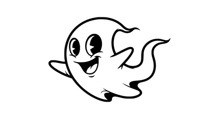 Cute cartoon ghost character with a friendly smile waving hello