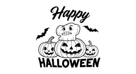 Spooky Halloween Pumpkins with Bats and Greetings © MASUMA