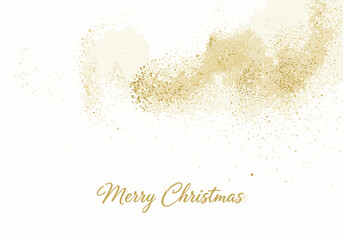 Golden Merry Christmas card with shimmering glitter on a white background