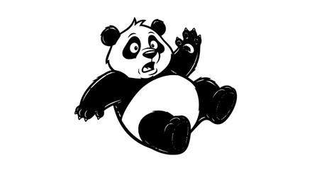 A startled cartoon panda falling with its arms up in surprise © MASUMA