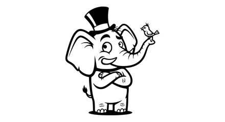 Fototapeta premium Charming Elephant with Top Hat and Friendly Bird Companion