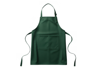 Dark green fabric apron with straps isolated on transparent background