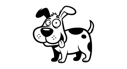 A Cute Black and White Cartoon Dog with Big Eyes and Floppy Ears