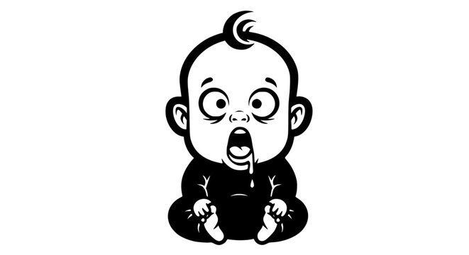 Shocked Baby Cartoon Character With Drool And Wide Eyes