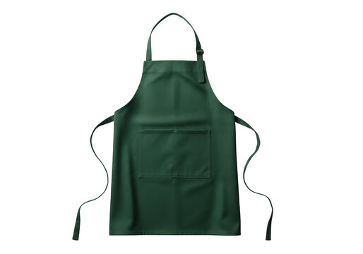 Dark green fabric apron with straps isolated on transparent background