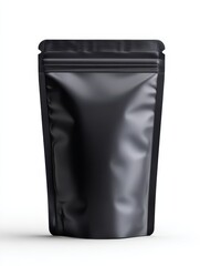 black foil paper doypack sachet medical food cosmetic pack stand up pouch with zipper on white background mock up ads blank