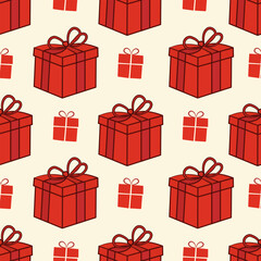 Seamless pattern Hand-drawn Christmas presents on a cream background