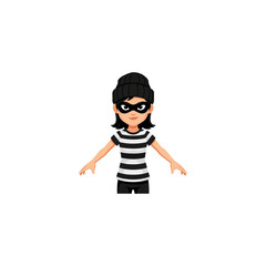 Cartoon burglar character in black mask and striped shirt