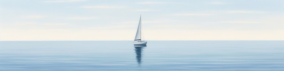 Obraz premium A serene sailboat glides across calm waters, capturing a moment of tranquility against a pale blue sky.