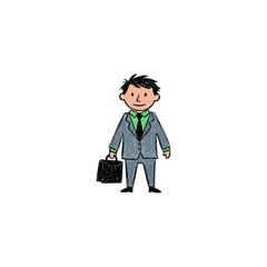 Businessman in a suit holding a briefcase cartoon illustration