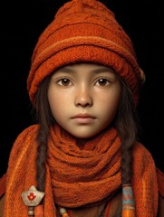 a native north american girl wearing an orange hat and scarf every child matter orange day national day for truth and reconciliation ai generated