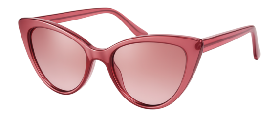 Pink-framed cat-eye sunglasses with rose-tinted lenses.
