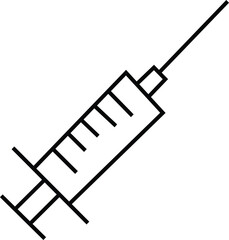 Simple hand drawn line art icon of a medical syringe with needle on white background.