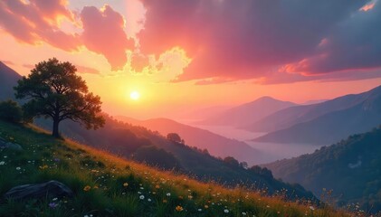 Serene Dawn Landscape Peaceful Sunrise, Ethical Reflection, Spiritual Growth