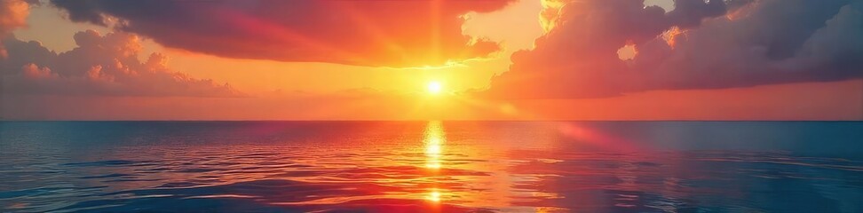 Fototapeta premium Serene Golden Hour Sunrise over Calm Ocean Peaceful and Joyful Ocean Scene