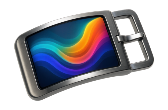 Belt buckle with a flexible screen for dynamic animations.