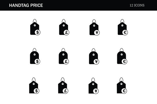 Handtag Price and Currency Symbols Vector Icon Set