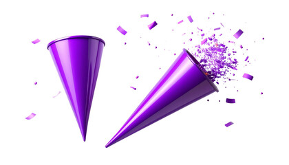 3D Purple Party Popper Icon Collection isolated on transparent background