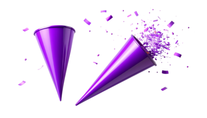 3D Purple Party Popper Icon Collection isolated on transparent background