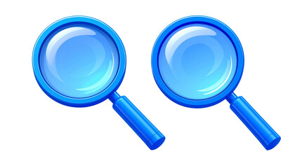 Blue Magnifying Glass 3D Icon Set isolated on transparent background