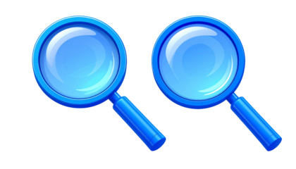 Blue Magnifying Glass 3D Icon Set isolated on transparent background