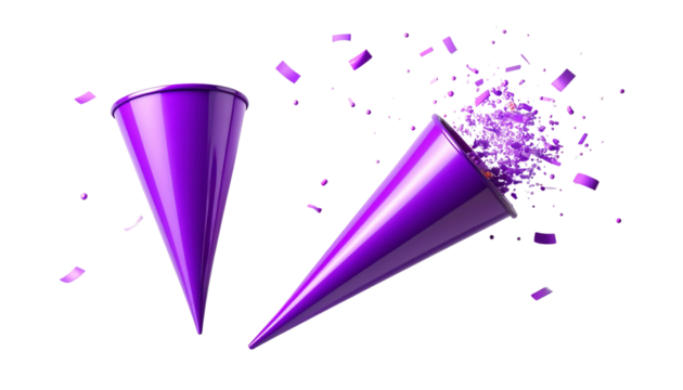 3D Purple Party Popper Icon Collection isolated on transparent background - Powered by Adobe