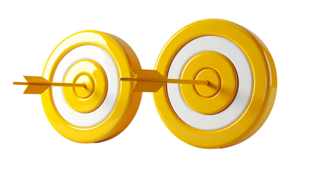 Yellow Target with Arrow 3D Icon Set isolated on transparent background