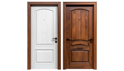 Classic Brown Wood Door Set isolated on transparent background