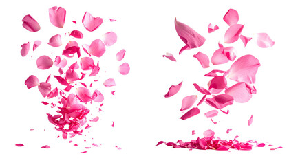 Flying Pink Petals Collection Isolated on Transparent Background