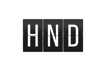 Obraz premium HND Airport Code on Vintage Split-Flap Display Showing Flight Information, Travel and Aviation Concept