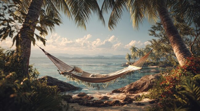 Tropical hammock scene by the sea