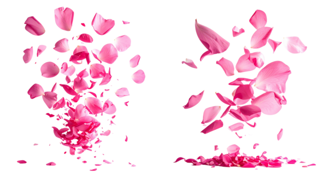 Flying Pink Petals Collection Isolated on Transparent Background