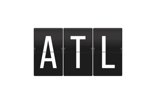 ATL Airport Code on Vintage Split Flap Display Board Representing Atlanta Travel, Air Transportation, and Global Connectivity