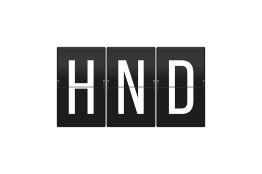 HND Airport Code on Vintage Split-Flap Display Showing Flight Information, Travel and Aviation Concept